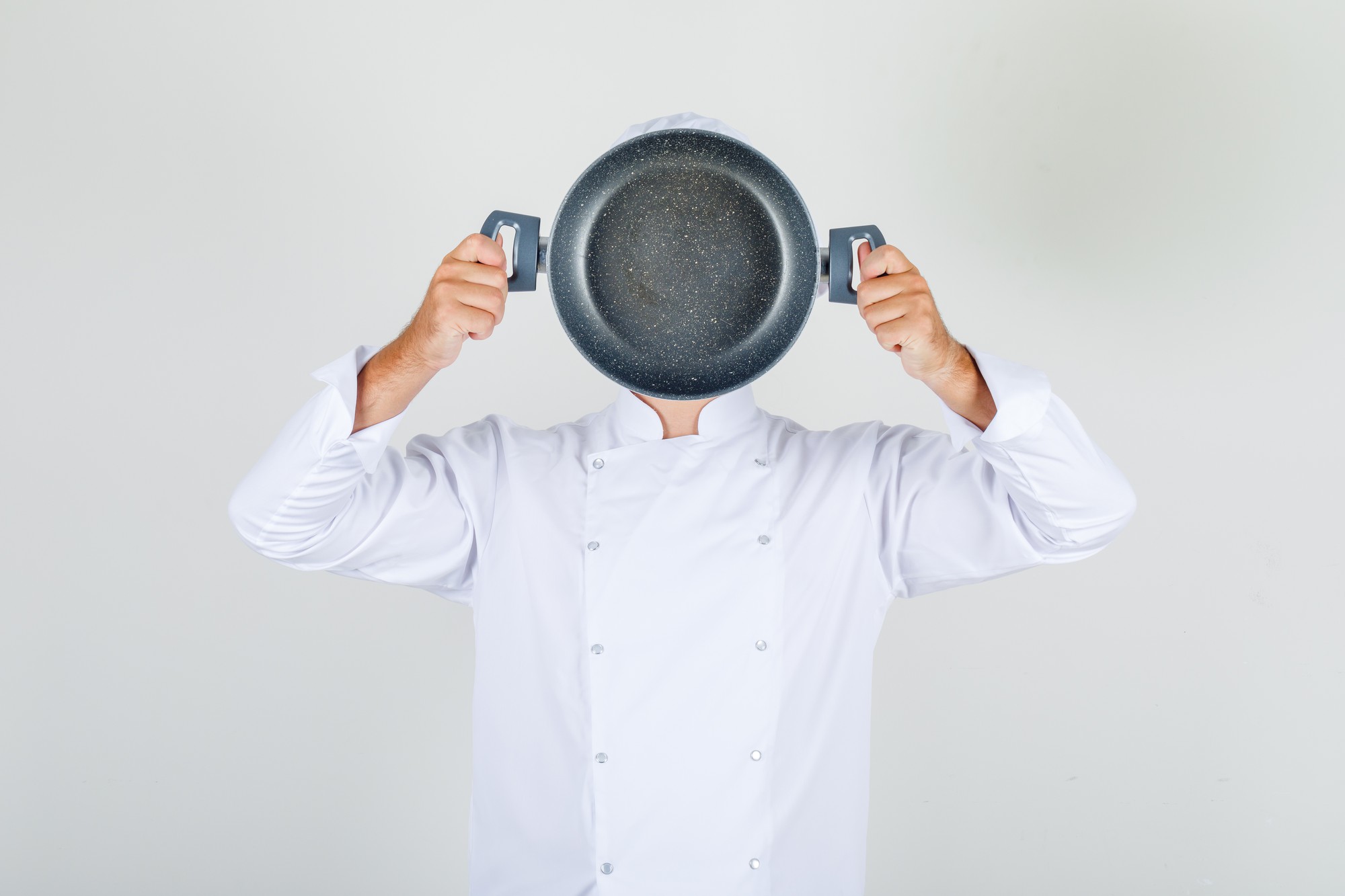 Close up of chef demonstrating pan toss